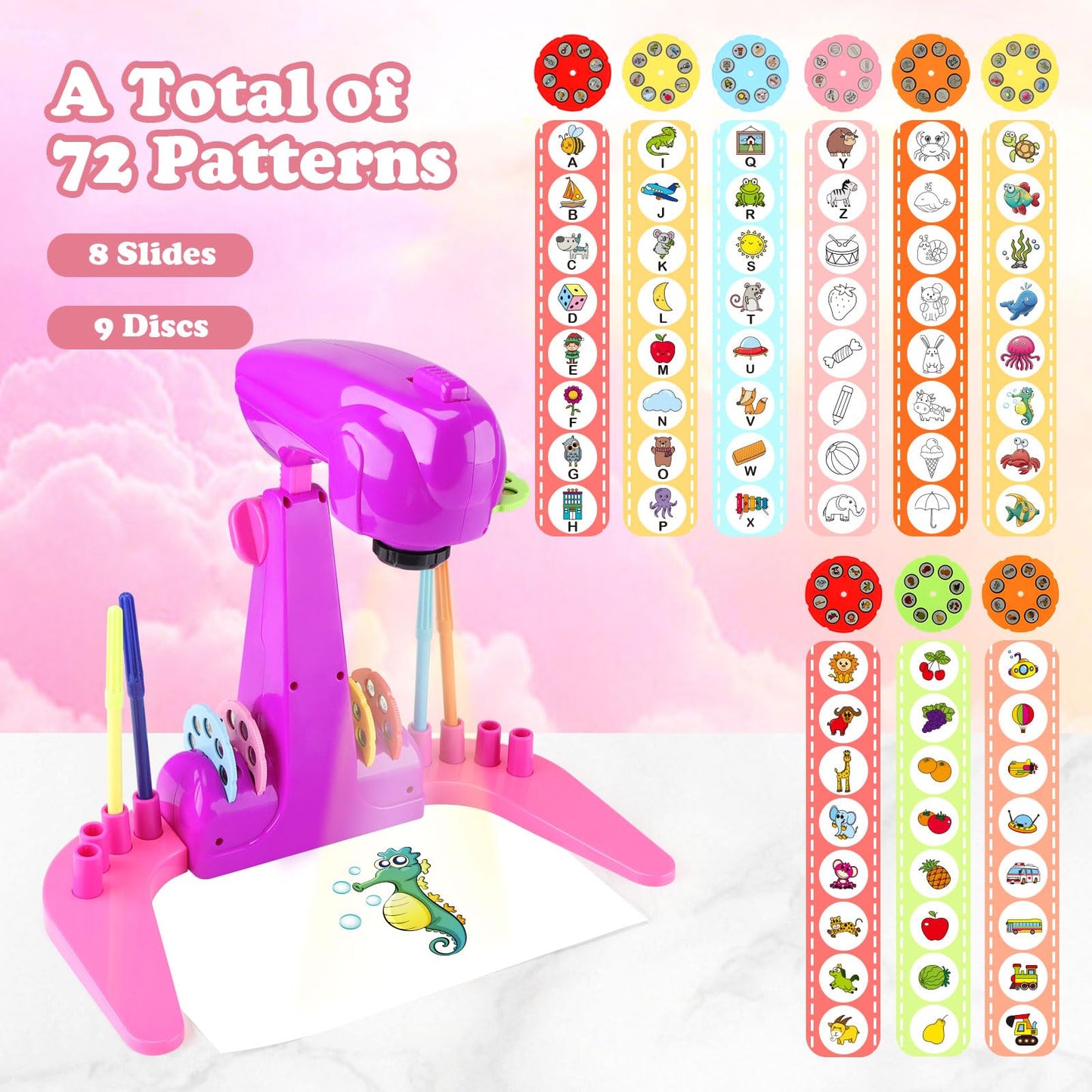 Hoarosall Drawing Projector for Kids – Art Kit with 72 Patterns (Purple)