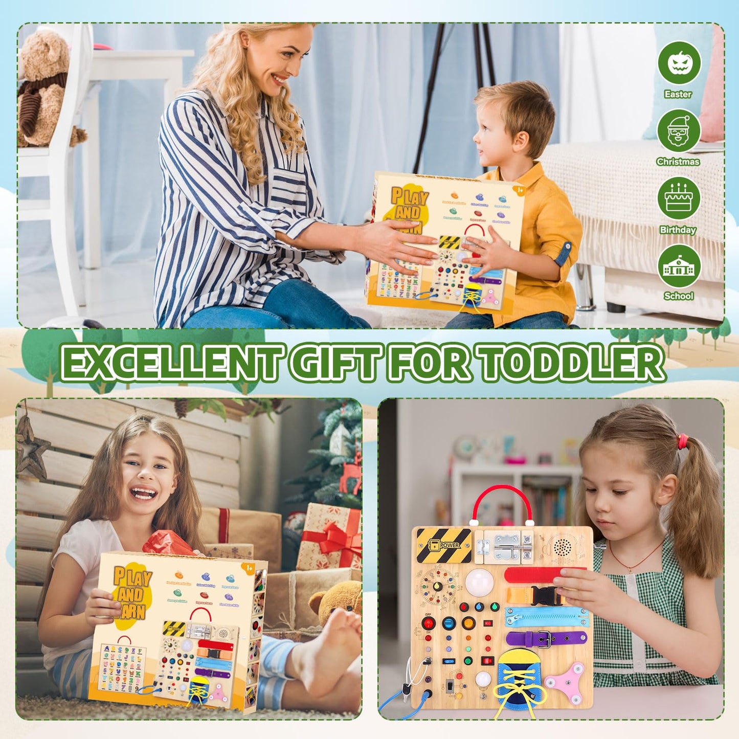 Hoarosall 23-in-1 Montessori Busy Board with LED Lights – Educational Wooden Travel Toy for Toddlers 1-3