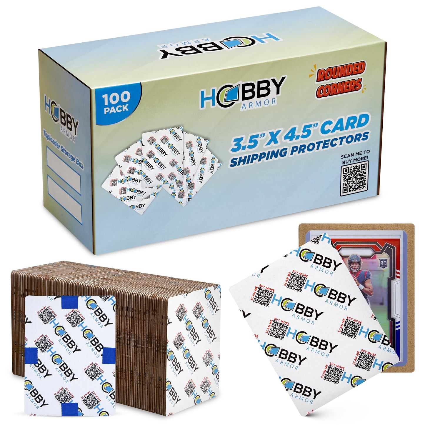 Hobby Armor 100 Pack Trading Card Shipping Protectors - 3.5x4.5, Rounded Corners