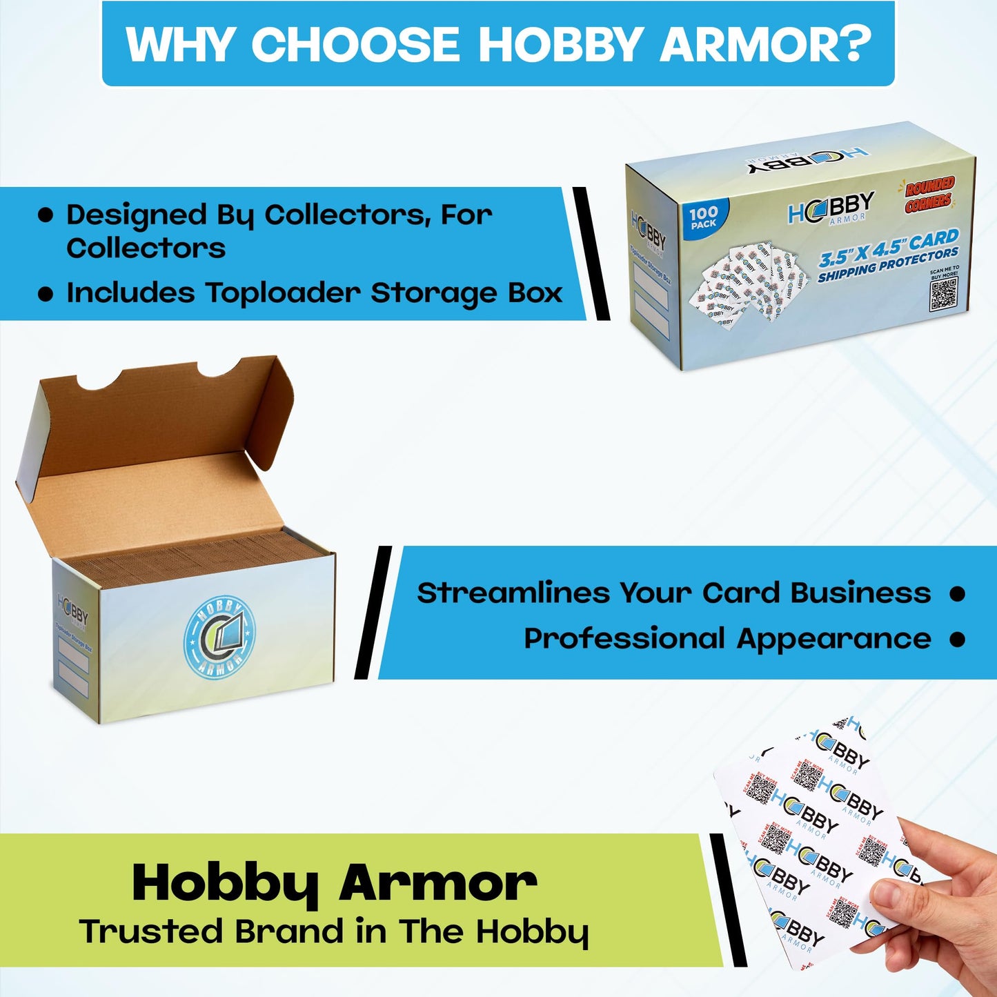 Hobby Armor 100 Pack Trading Card Shipping Protectors - 3.5x4.5, Rounded Corners