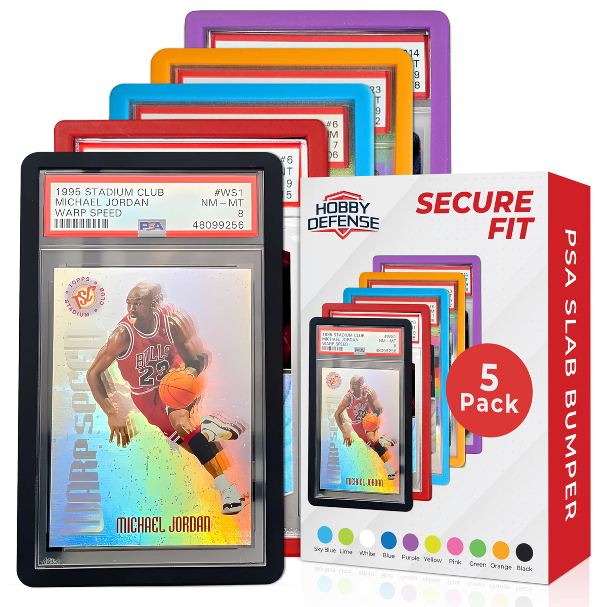 Hobby Defense PSA Slab Bumpers 5 Pack — Secure Fit, Easy On/Off TPU Edge Protection for Standard PSA Slabs
