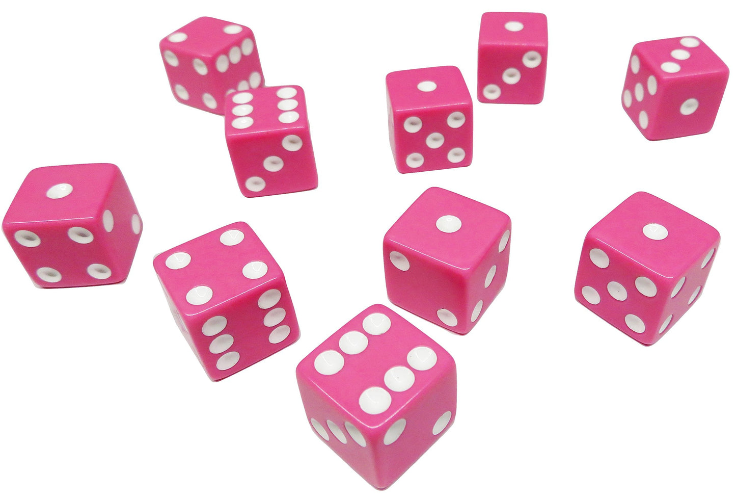 Hobby Monsters 10-Piece Pink 16mm Dice with White Pips