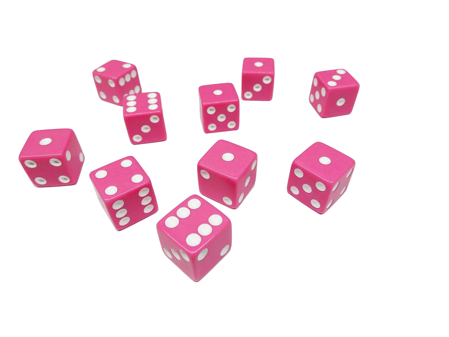 Hobby Monsters 10-Piece Pink 16mm Dice with White Pips