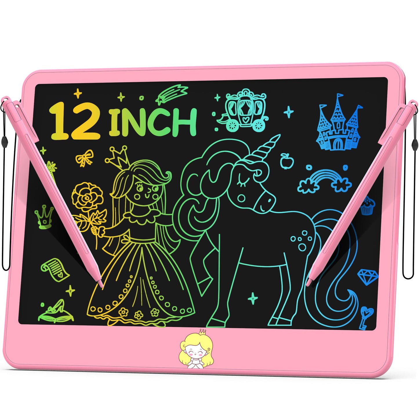 Hockvill 12-Inch LCD Writing Tablet for Kids – Twin Stylus, Eye-Friendly Doodle Board (Pink)