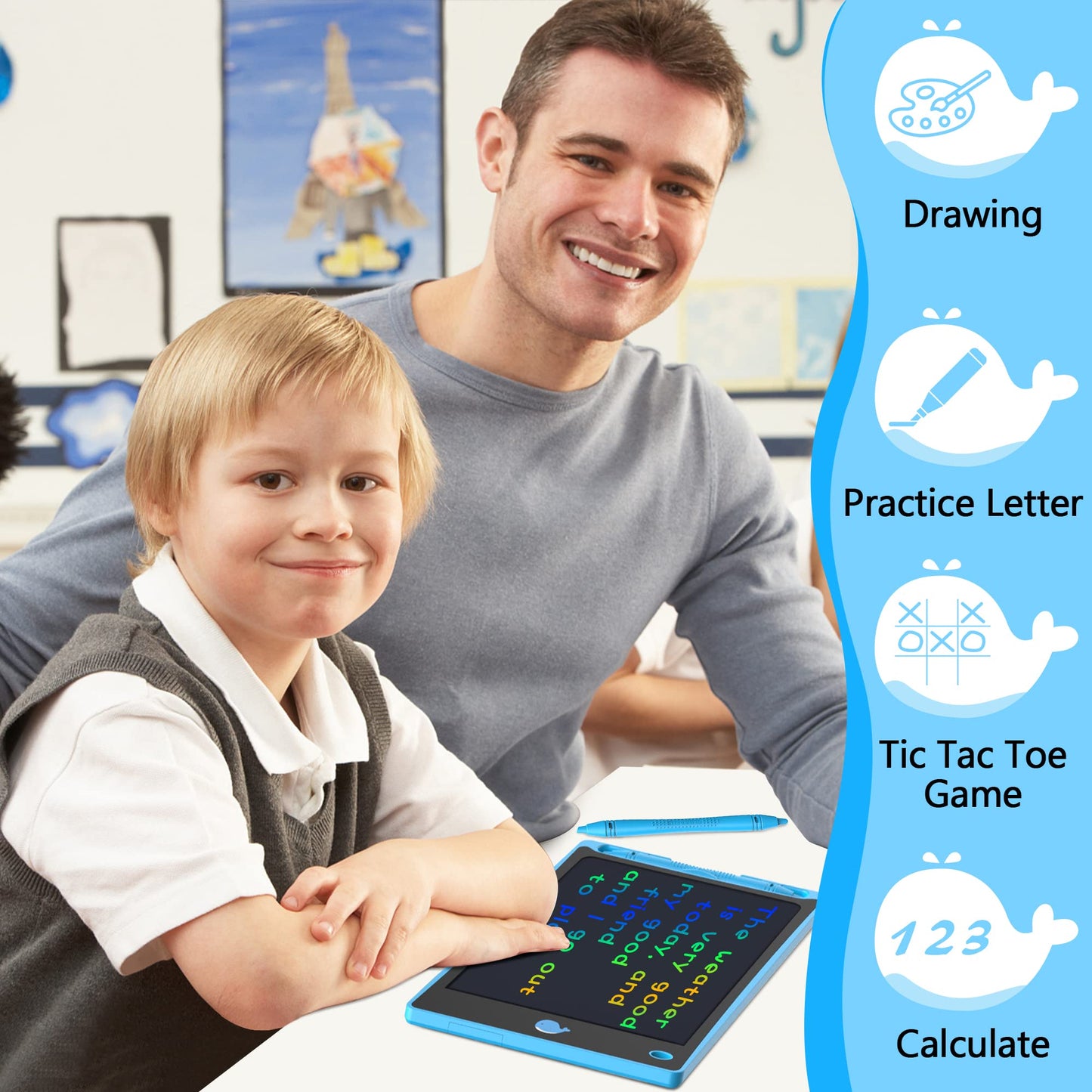 Hockvill 8.8-Inch LCD Writing Tablet for Kids – Doodle Board, Eye-Friendly, Portable Learning Toy