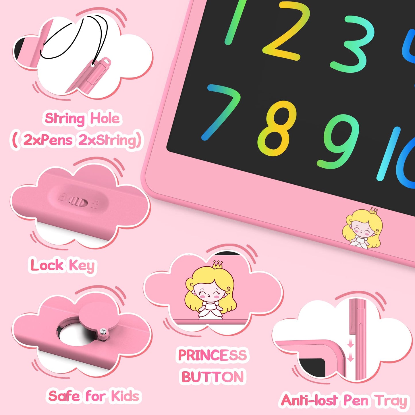 Hockvill 12-Inch LCD Writing Tablet for Kids – Twin Stylus, Eye-Friendly Doodle Board (Pink)