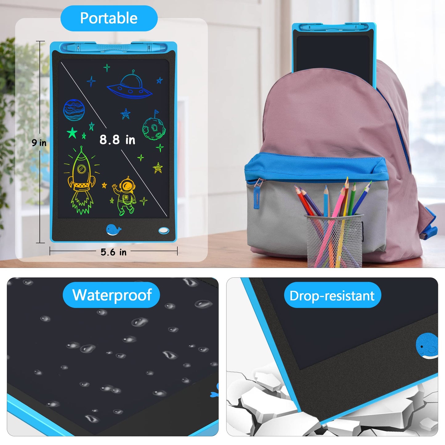 Hockvill 8.8-Inch LCD Writing Tablet for Kids – Doodle Board, Eye-Friendly, Portable Learning Toy