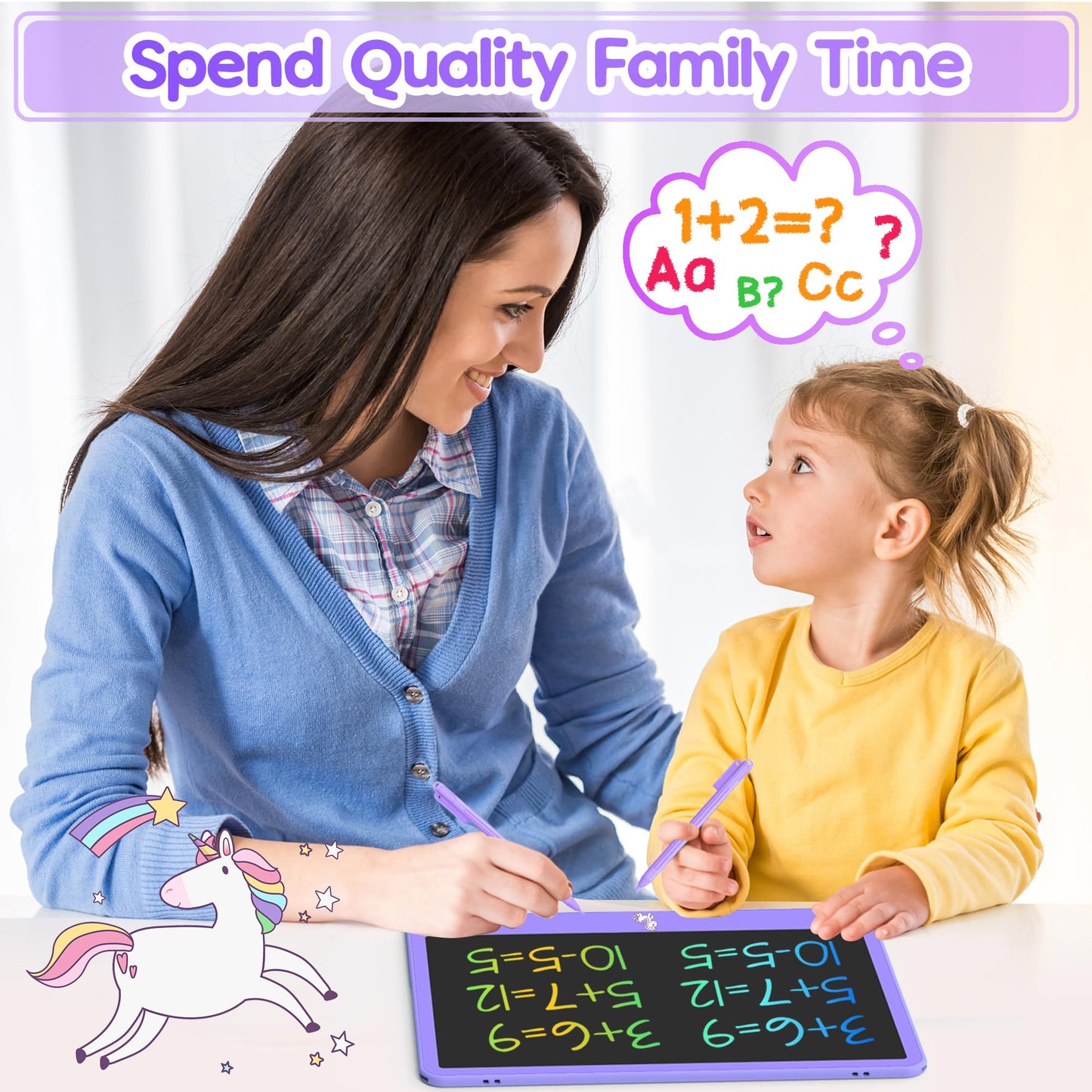 Hockvill 12-Inch LCD Writing Tablet for Kids | Unicorn Doodle Board – Travel-Friendly Gift