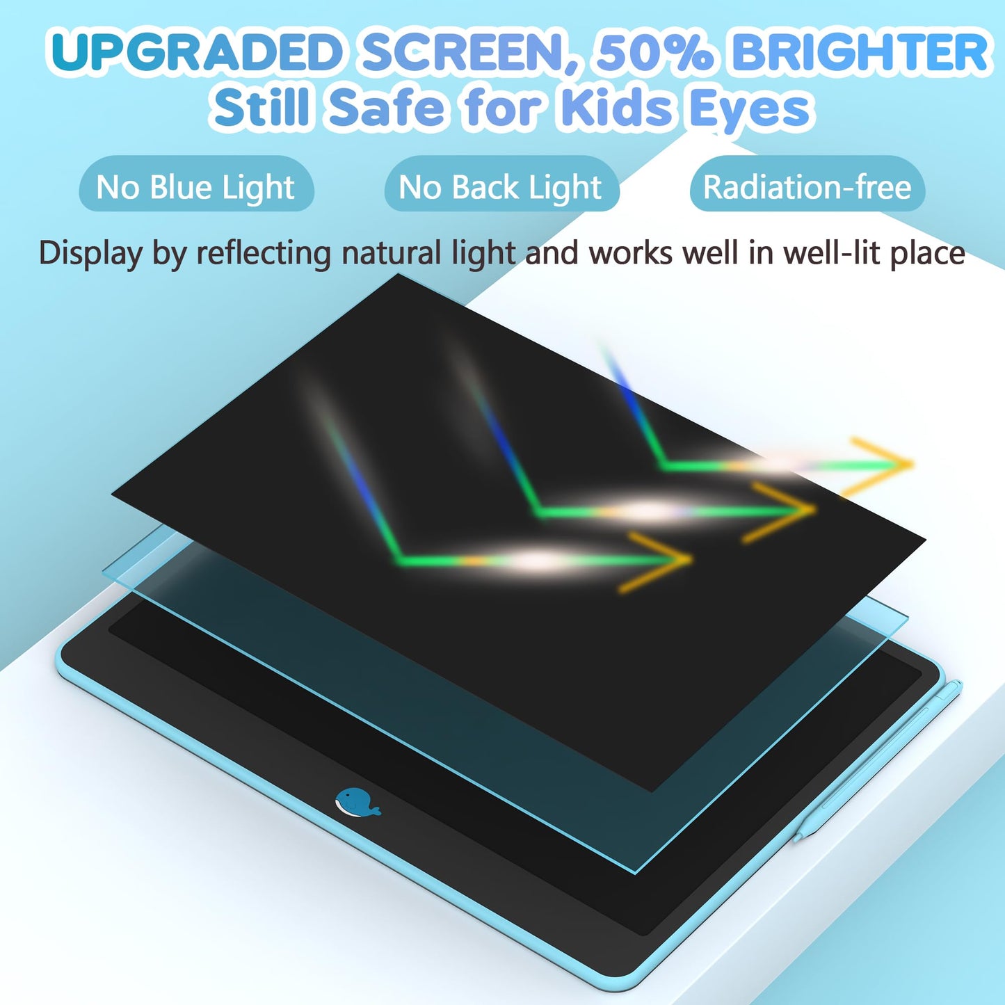 Hockvill 16-Inch LCD Writing Tablet for Kids — Blue Doodle Board for Ages 3-8
