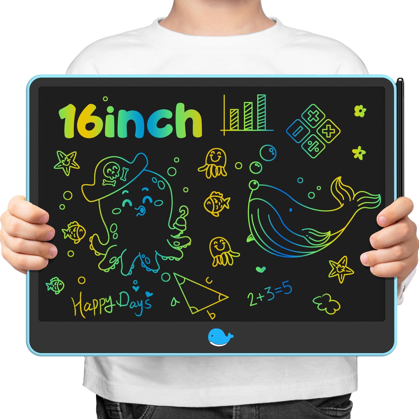 Hockvill 16-Inch LCD Writing Tablet for Kids — Blue Doodle Board for Ages 3-8