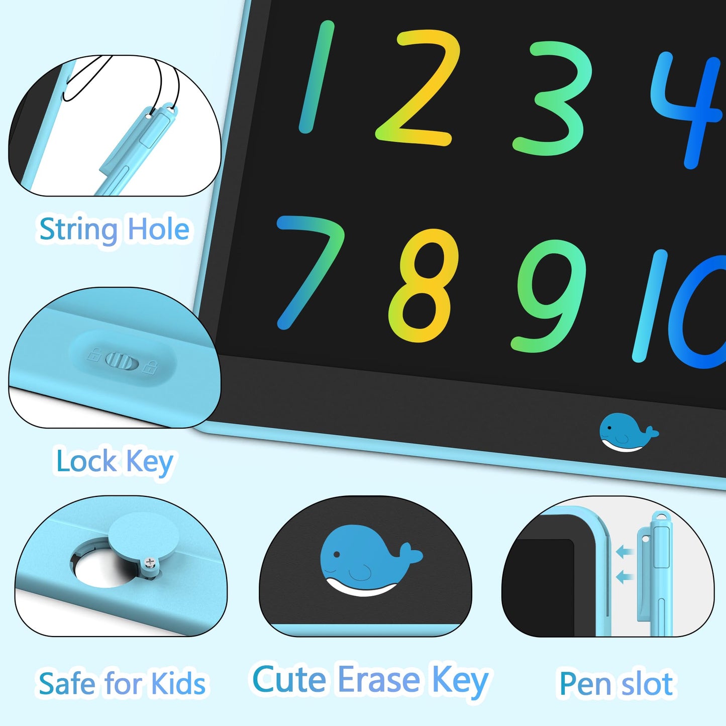 Hockvill 16-Inch LCD Writing Tablet for Kids — Blue Doodle Board for Ages 3-8