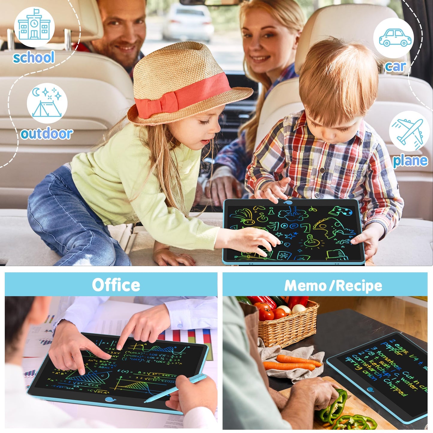 Hockvill 16-Inch LCD Writing Tablet for Kids — Blue Doodle Board for Ages 3-8