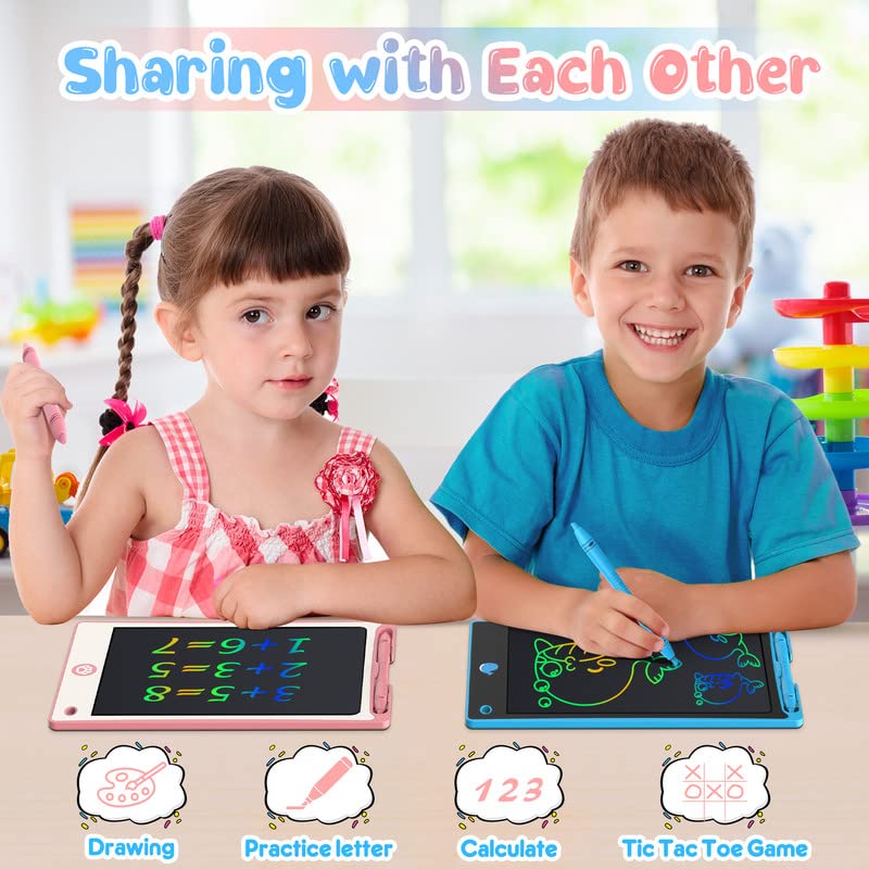 Hockvill 8.8-Inch LCD Writing Tablet for Kids – Doodle Board for Travel, Eye-Friendly Colorful Writing (Ages 3-8) Blue/Pink