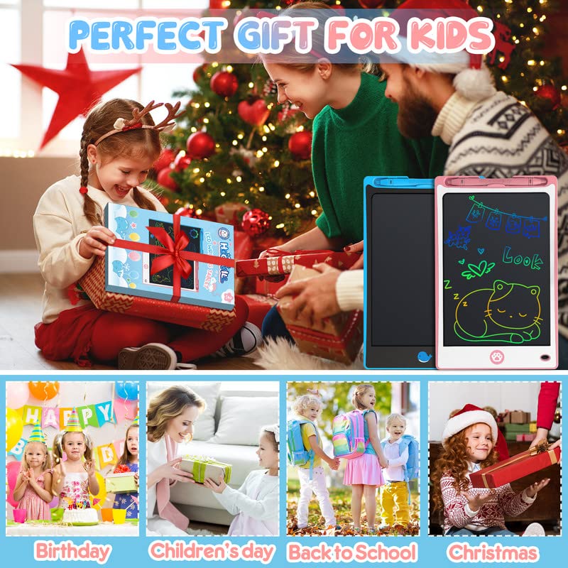 Hockvill 8.8-Inch LCD Writing Tablet for Kids – Doodle Board for Travel, Eye-Friendly Colorful Writing (Ages 3-8) Blue/Pink