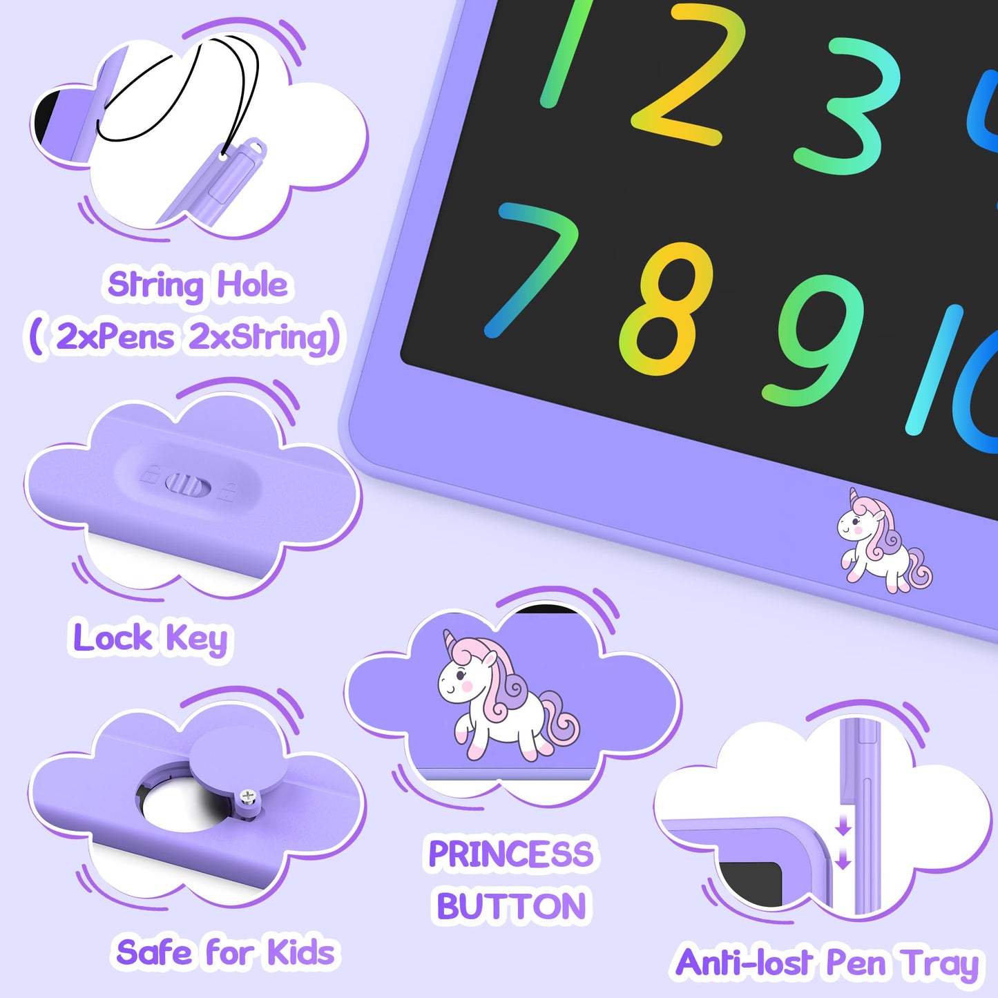 Hockvill 12-Inch LCD Writing Tablet for Kids | Unicorn Doodle Board – Travel-Friendly Gift