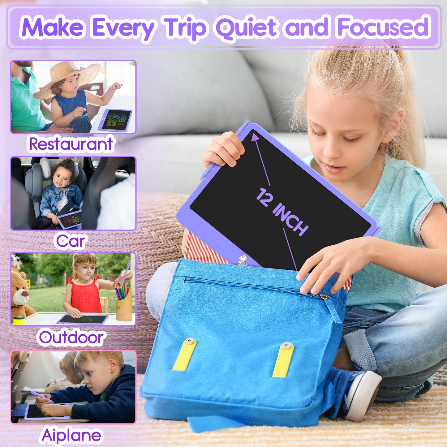 Hockvill 12-Inch LCD Writing Tablet for Kids | Unicorn Doodle Board – Travel-Friendly Gift