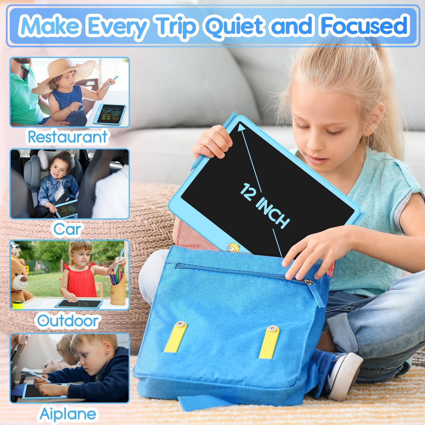 Hockvill 12-Inch LCD Writing Tablet for Kids – Mess-Free Doodle Pad, Travel Friendly