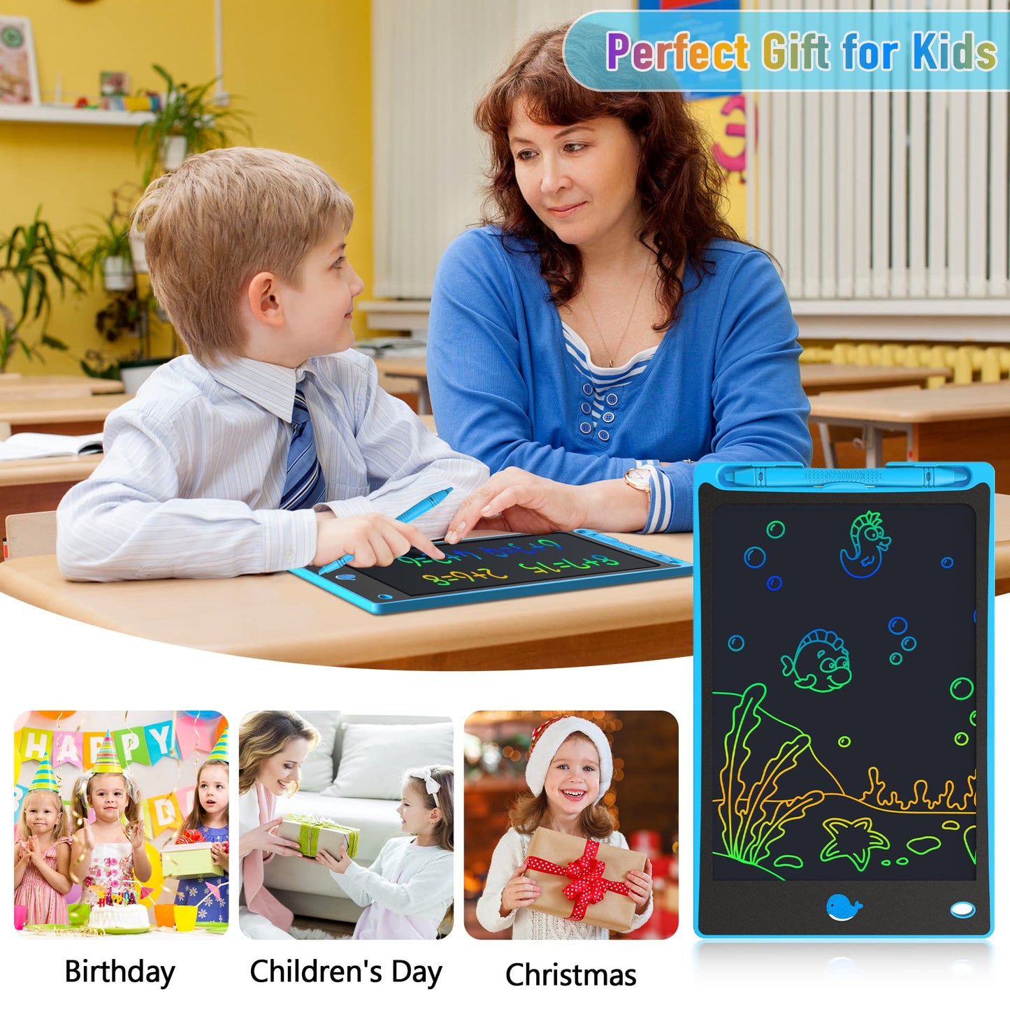 Hockvill 8.8-Inch LCD Writing Tablet for Kids – Doodle Board, Eye-Friendly, Portable Learning Toy