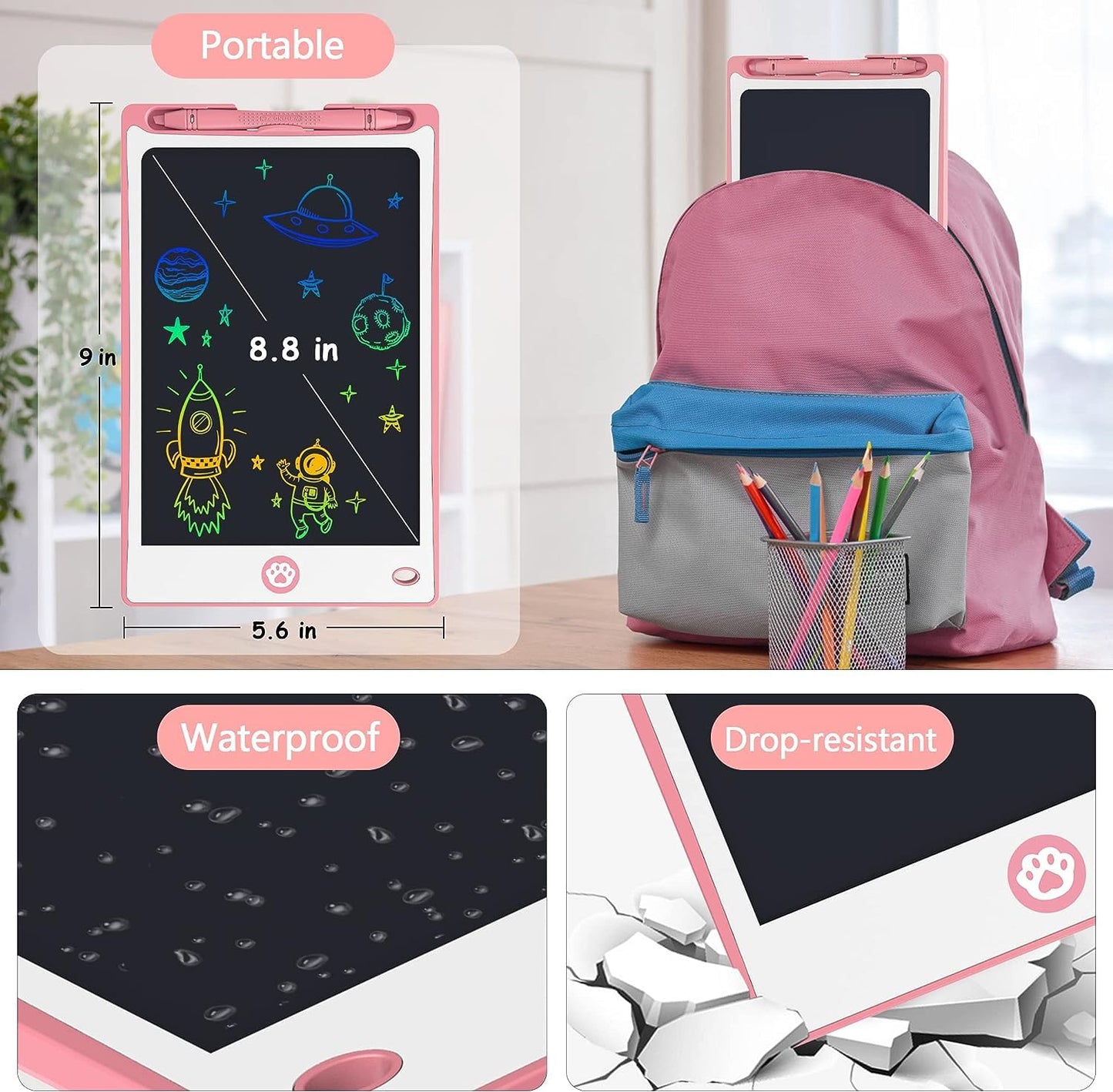 Hockvill 8.8-Inch LCD Writing Tablet for Kids – Doodle Pad for Learning & Travel