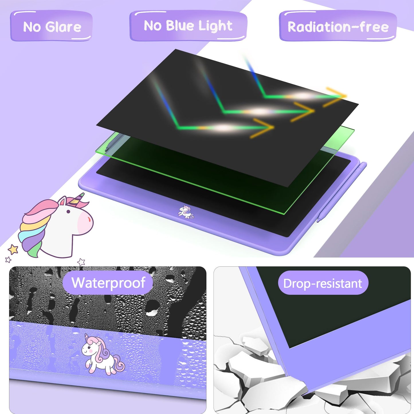 Hockvill 12-Inch LCD Writing Tablet for Kids | Unicorn Doodle Board – Travel-Friendly Gift