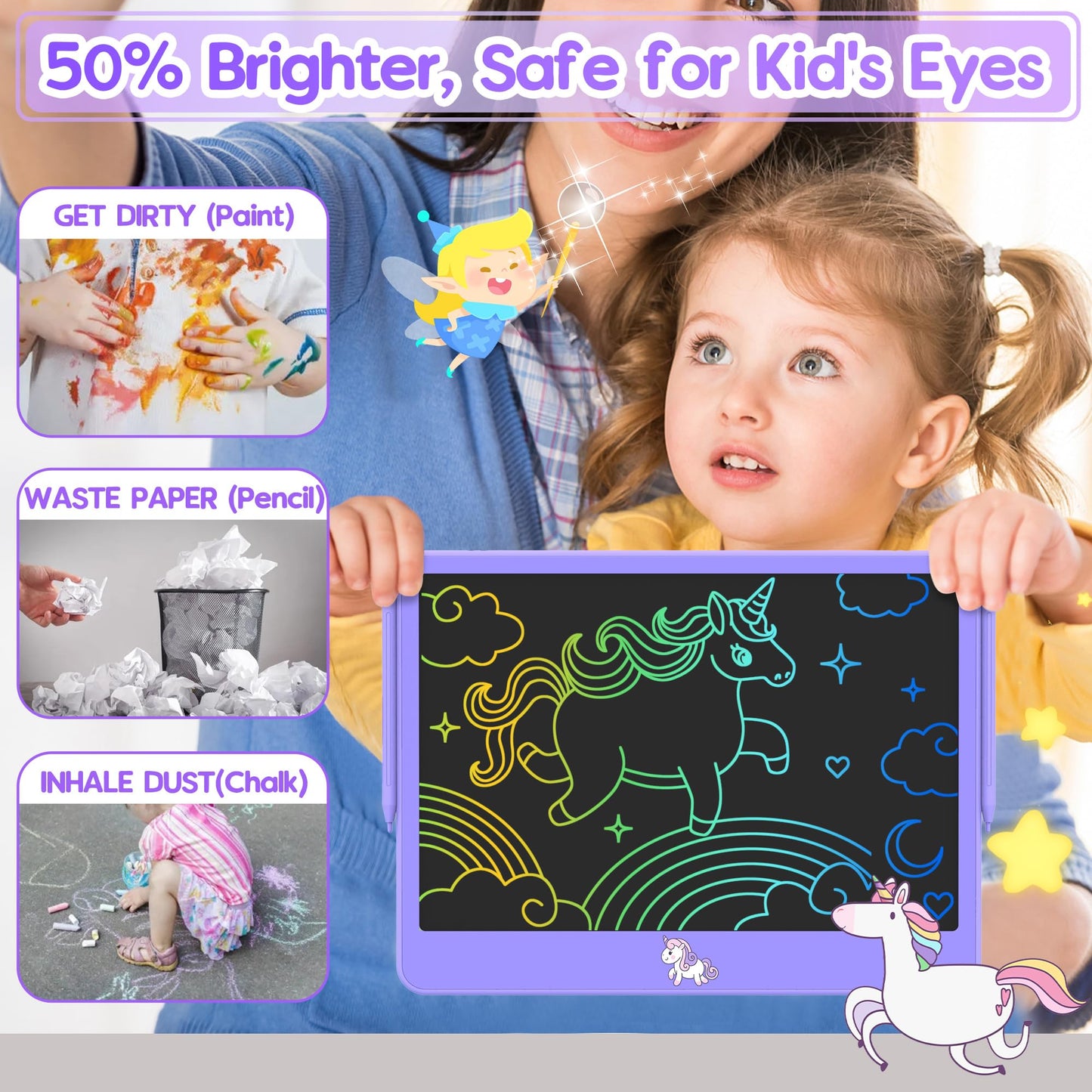 Hockvill 12-Inch LCD Writing Tablet for Kids | Unicorn Doodle Board – Travel-Friendly Gift