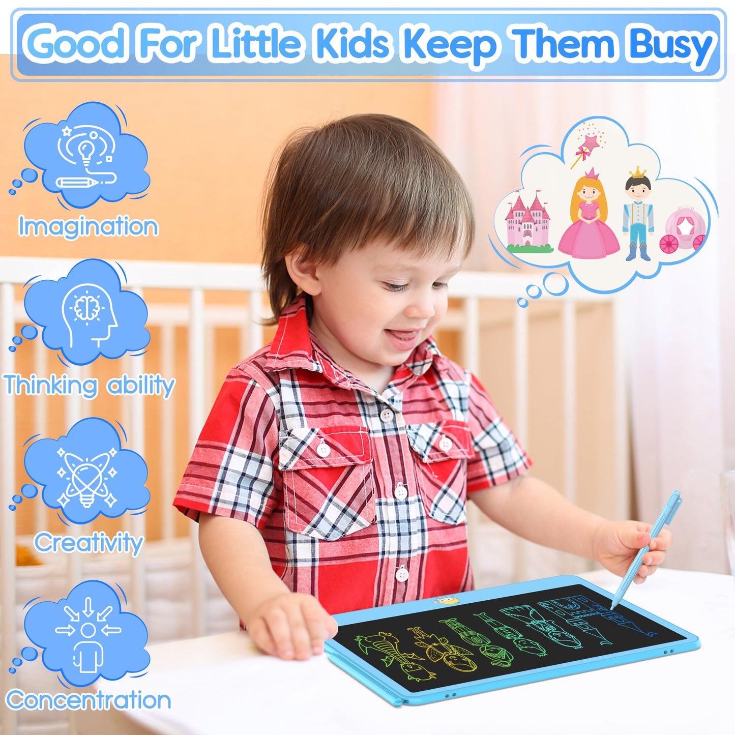 Hockvill 12-Inch LCD Writing Tablet for Kids – Mess-Free Doodle Pad, Travel Friendly
