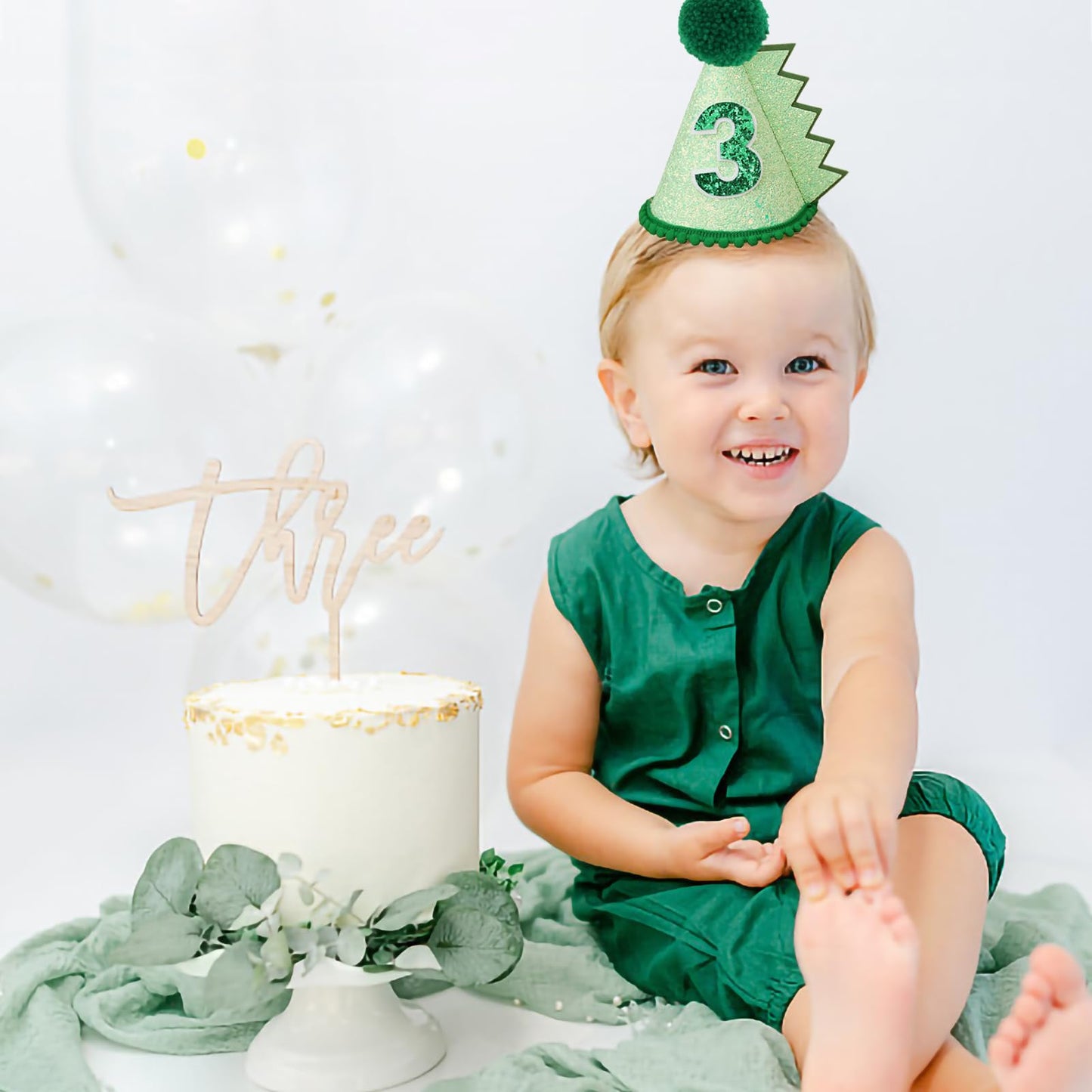 HODIHIWI Dinosaur 3rd Birthday Hat – Green Dino Theme Party Decoration & Favors