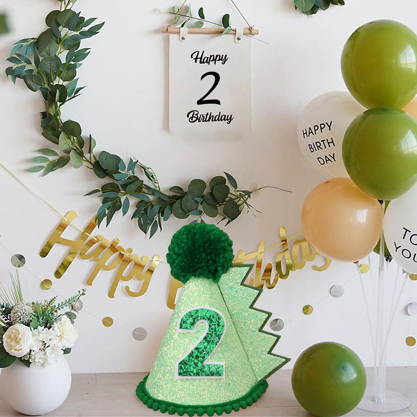 HODIHIWI Dinosaur Birthday Hat – Green Dino Theme Party Accessory for Boys