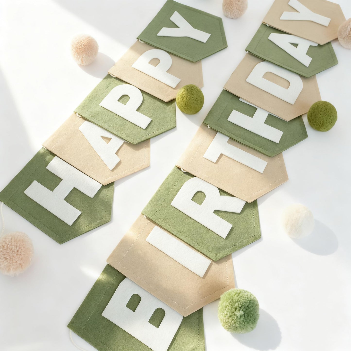 HODIHIWI Felt Green Khaki Happy Birthday Banner – Reusable Party Backdrop