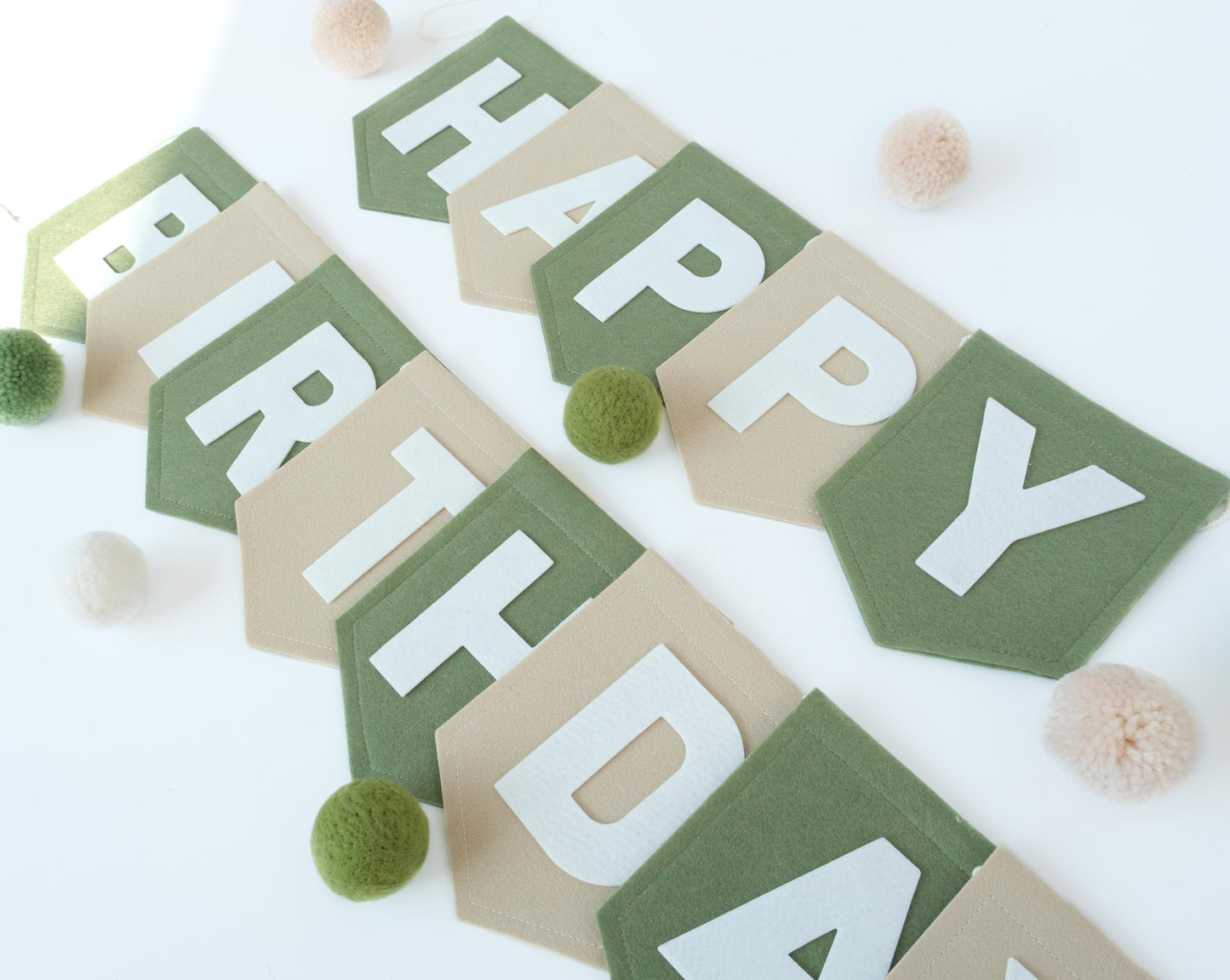 HODIHIWI Felt Green Khaki Happy Birthday Banner – Reusable Party Backdrop