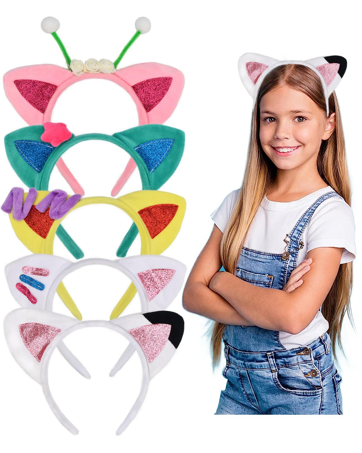 HODRME 5-Piece Cat Ears Headband Set | Halloween Cosplay Accessories