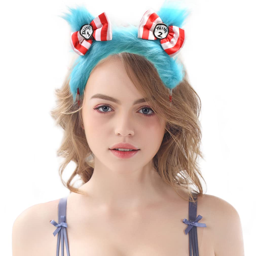 HODRME Blue Pom Pom Fuzzy Headband – Costume Accessory for Kids & Adults