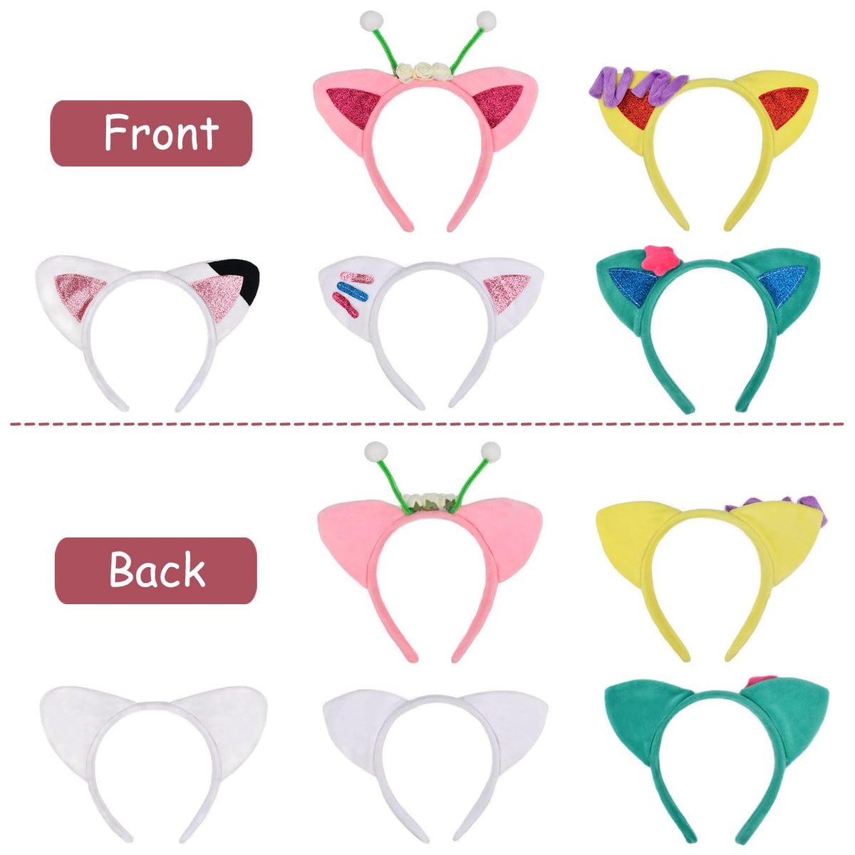 HODRME 5-Piece Cat Ears Headband Set | Halloween Cosplay Accessories