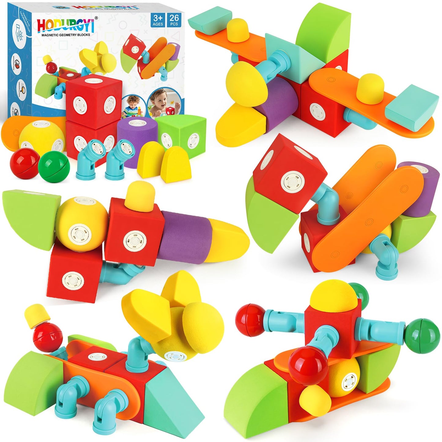 Hodurgyi 26-Piece Magnetic Foam Blocks – STEM Preschool Toys for Toddlers & Kids 3–6+