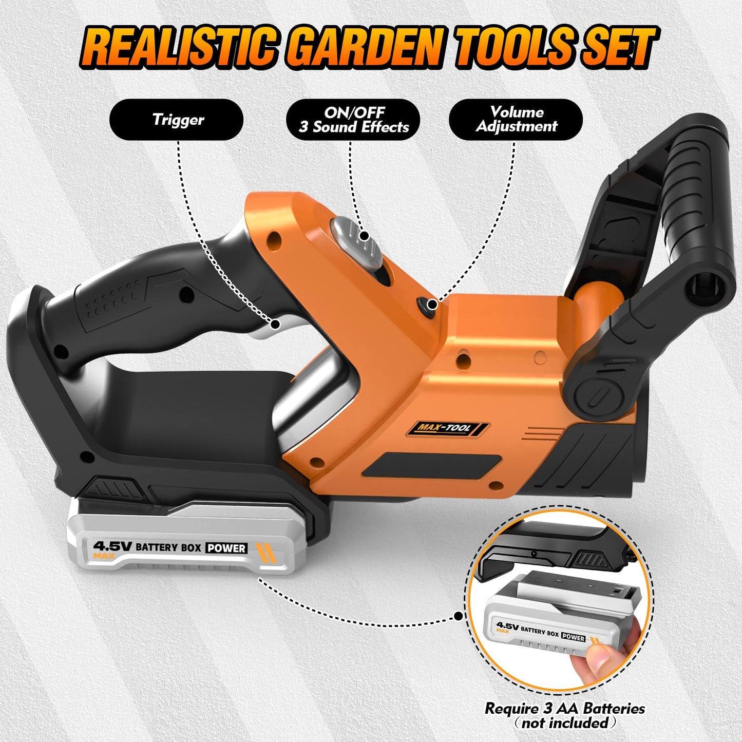 Hodurgyi 3-In-1 Kids Garden Tools with Lights & Sounds | Weed Wacker, Leaf Blower & Hedge Trimmer Toy
