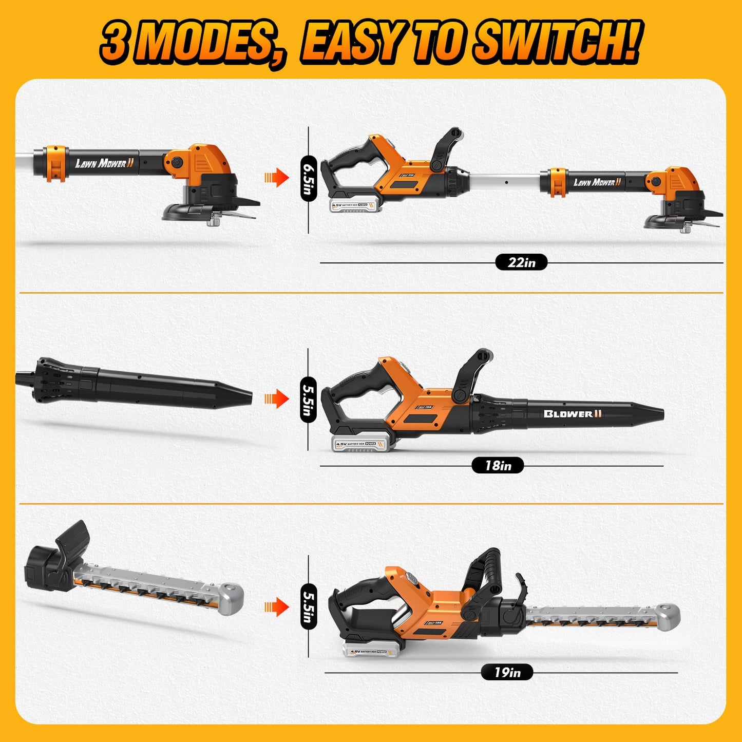 Hodurgyi 3-In-1 Kids Garden Tools with Lights & Sounds | Weed Wacker, Leaf Blower & Hedge Trimmer Toy