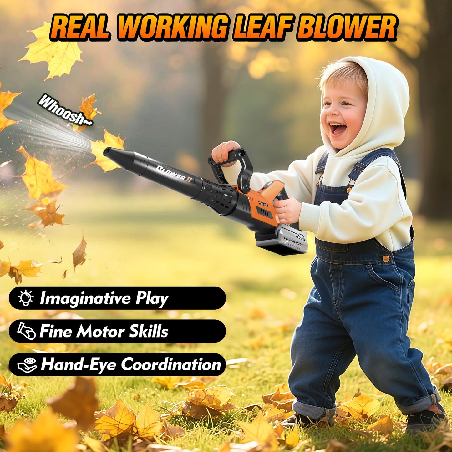 Hodurgyi 3-In-1 Kids Garden Tools with Lights & Sounds | Weed Wacker, Leaf Blower & Hedge Trimmer Toy