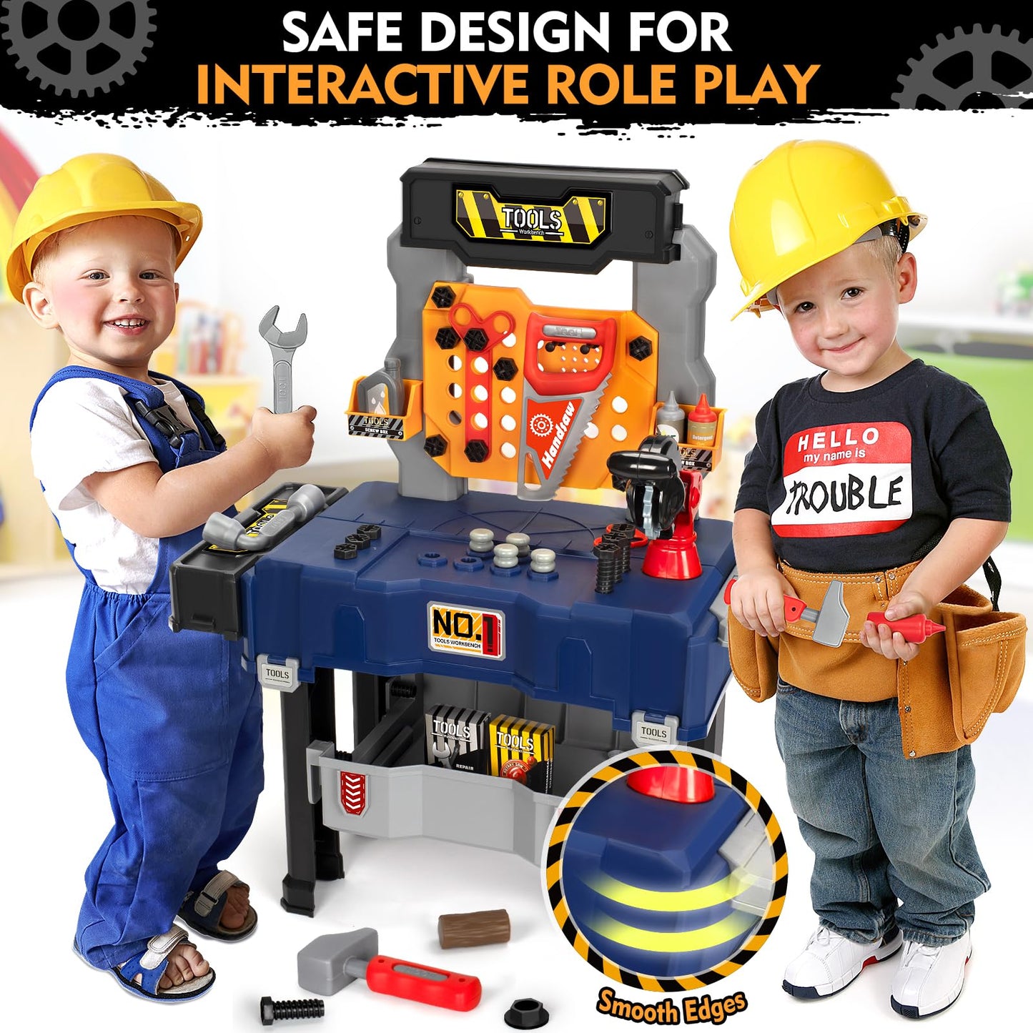 Hodurgyi Kids Tool Bench with Electric Drill – Transformable Toddler Workbench for Ages 3-5