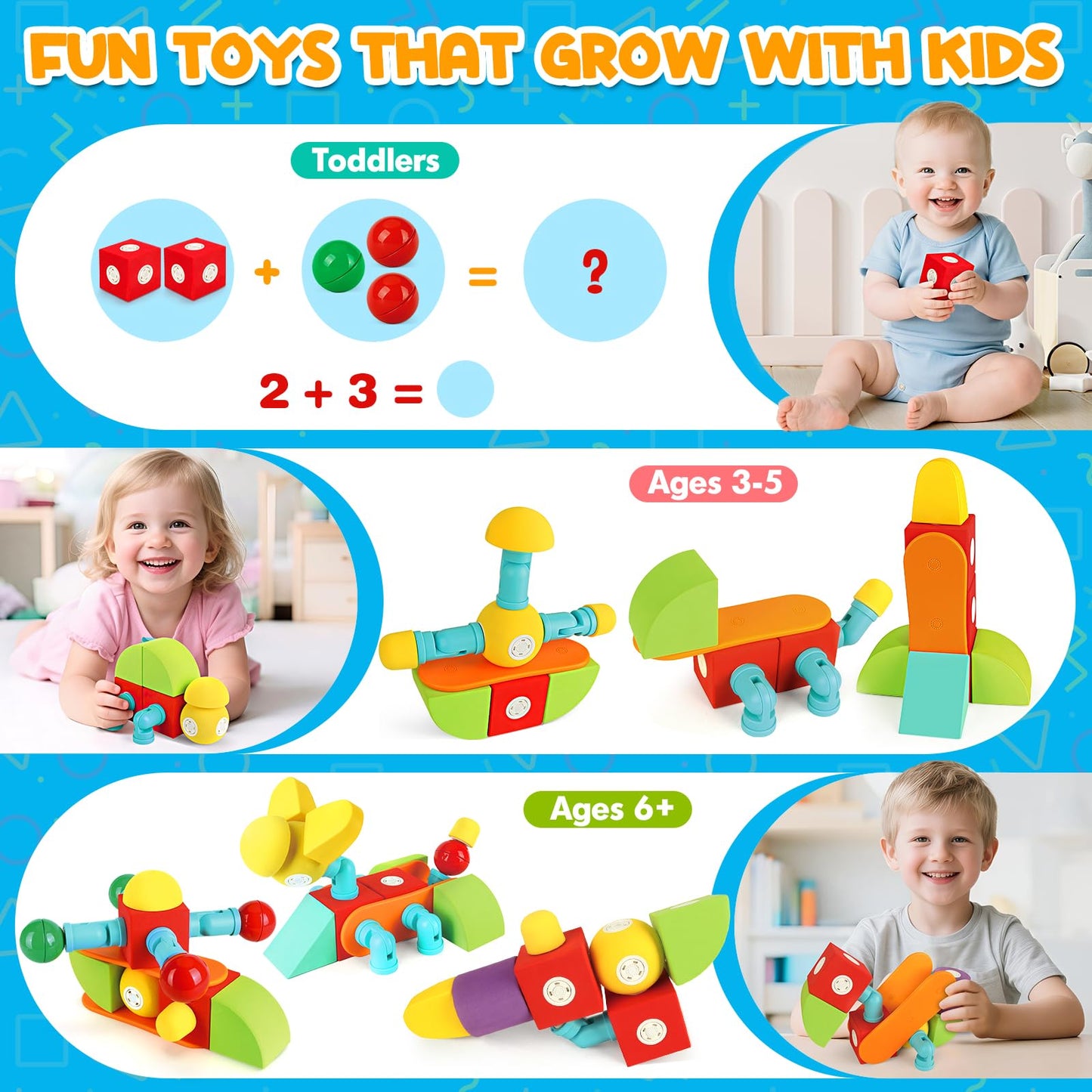 Hodurgyi 26-Piece Magnetic Foam Blocks – STEM Preschool Toys for Toddlers & Kids 3–6+