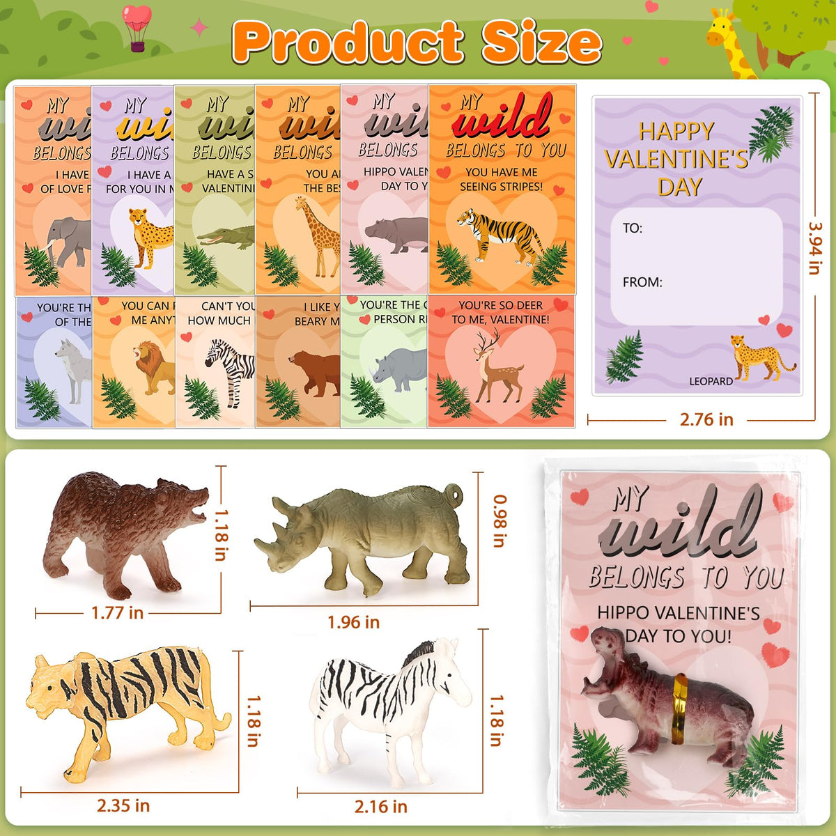 Hodurgyi Kids Valentines Cards & Animal Toys – 24-Pack for Classroom Exchange