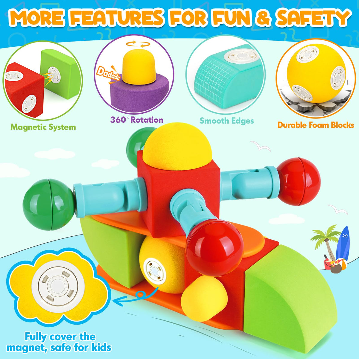 Hodurgyi 26-Piece Magnetic Foam Blocks – STEM Preschool Toys for Toddlers & Kids 3–6+