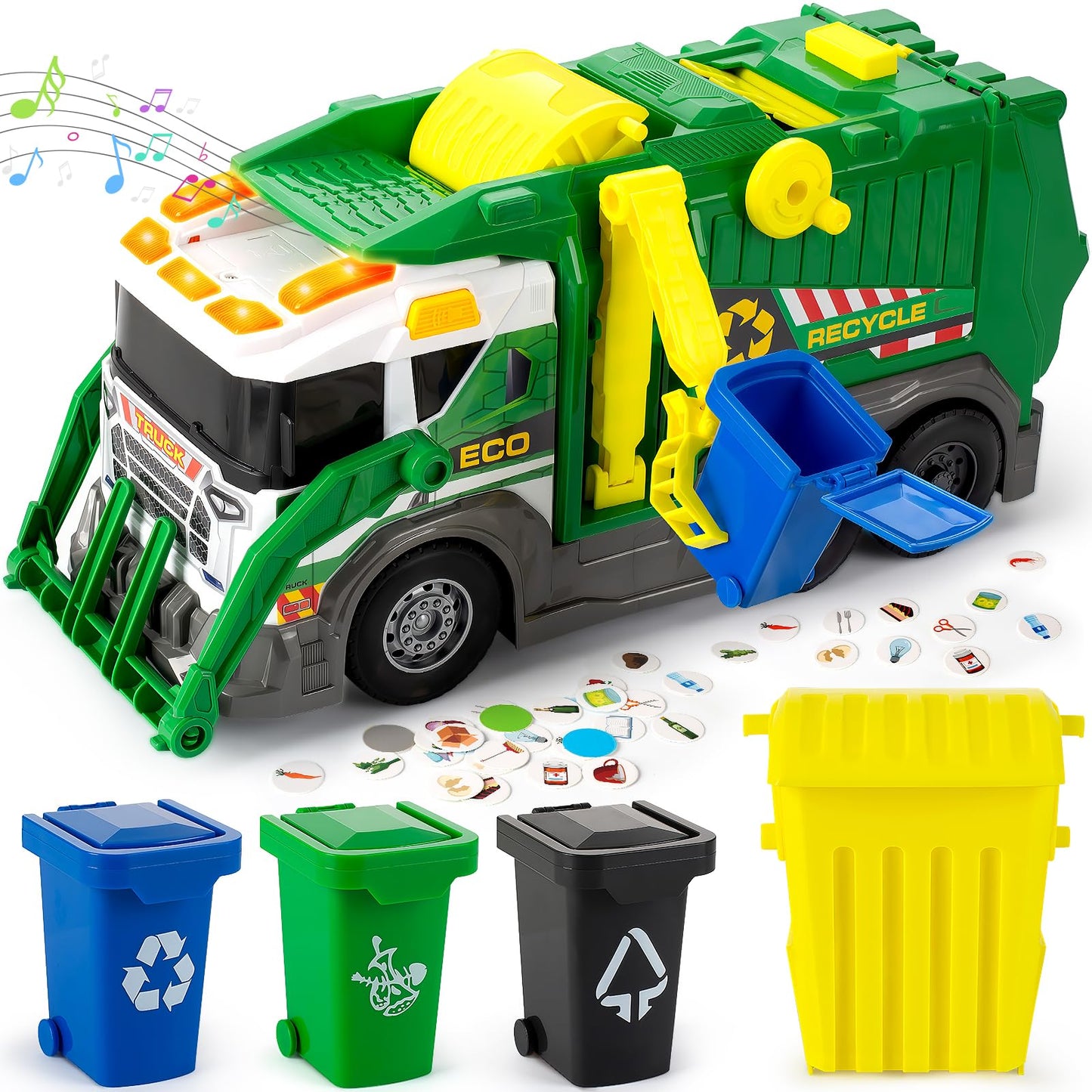 Hodurgyi Large Friction-Powered Garbage Truck Toy Set — Sorting, Sound & Lights for Ages 3–8