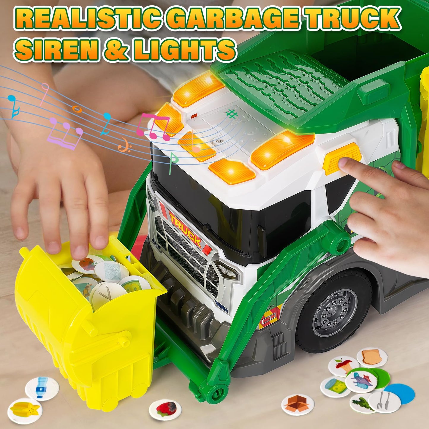 Hodurgyi Large Friction-Powered Garbage Truck Toy Set — Sorting, Sound & Lights for Ages 3–8
