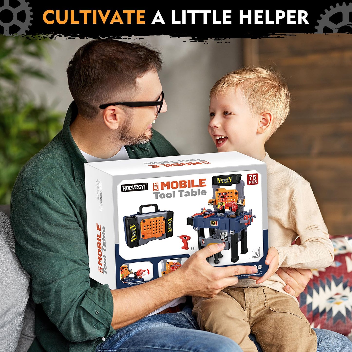 Hodurgyi Kids Tool Bench with Electric Drill – Transformable Toddler Workbench for Ages 3-5
