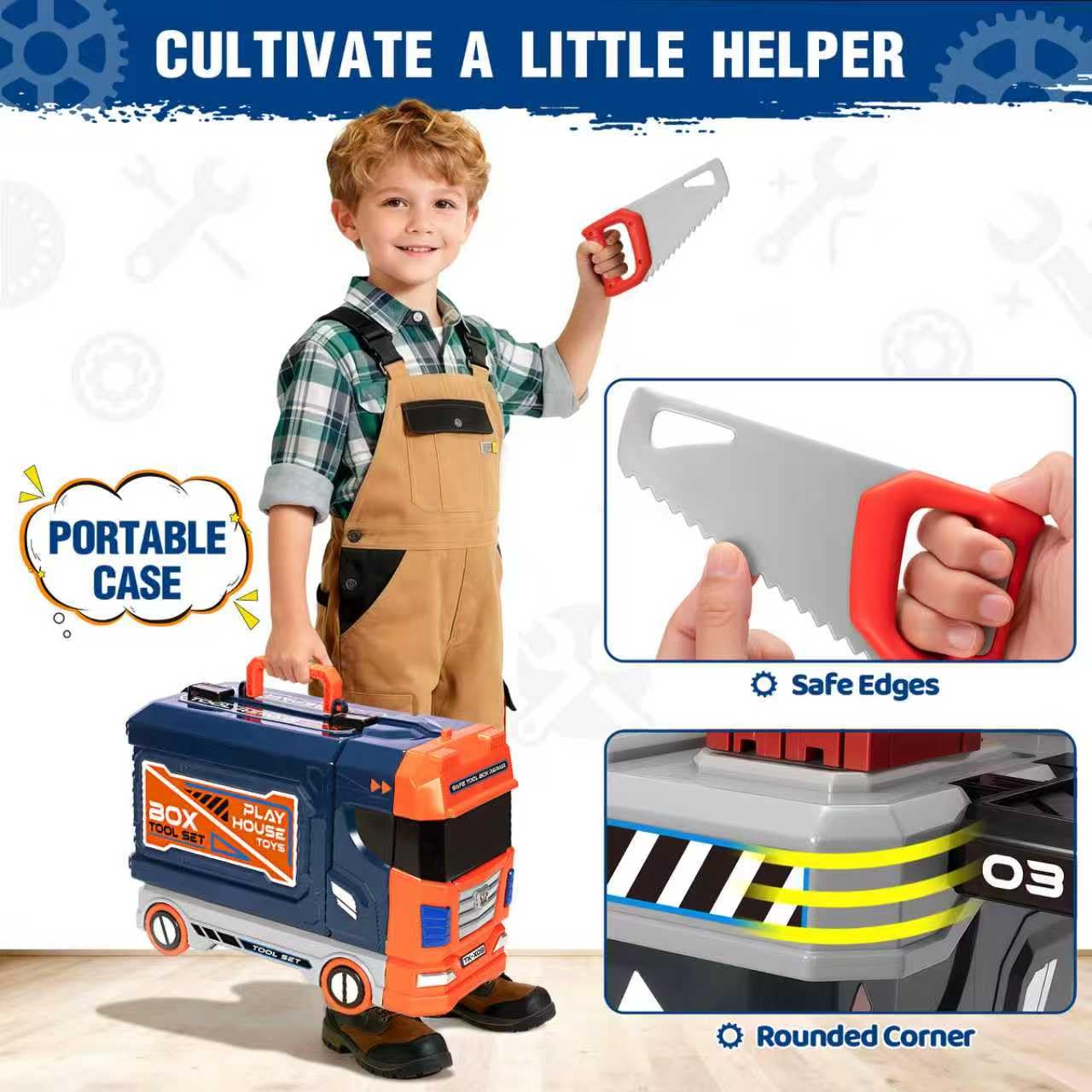 Hodurgyi Kids Tool Bench with Electric Drill & Power Miter Saw | Realistic Toy Tool Set for Ages 3-8