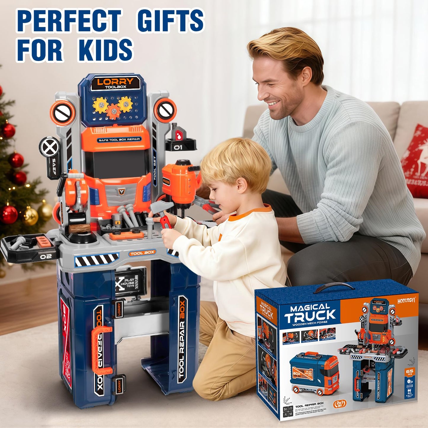 Hodurgyi Kids Tool Bench with Electric Drill & Power Miter Saw | Realistic Toy Tool Set for Ages 3-8