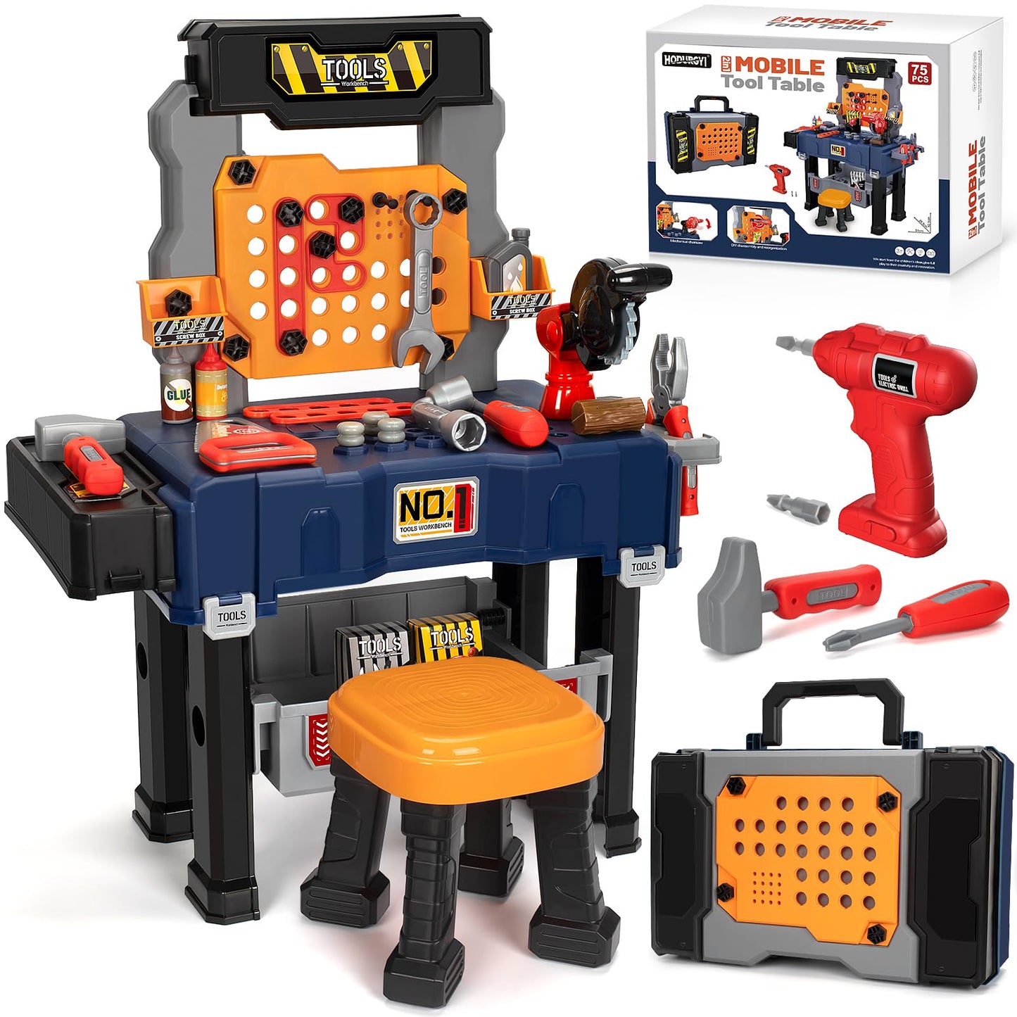 Hodurgyi Kids Tool Bench with Electric Drill – Transformable Toddler Workbench for Ages 3-5