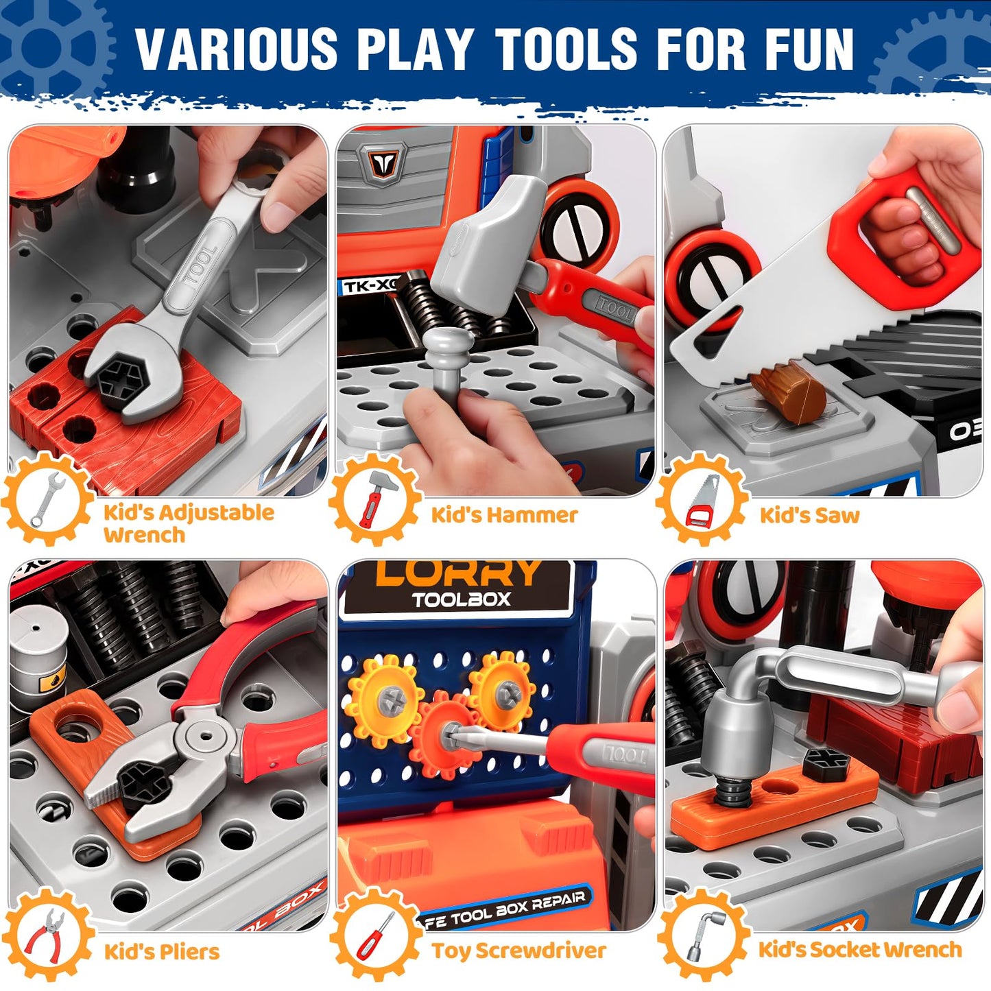 Hodurgyi Kids Tool Bench with Electric Drill & Power Miter Saw | Realistic Toy Tool Set for Ages 3-8
