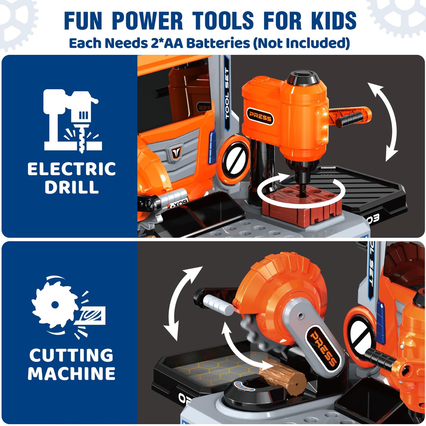 Hodurgyi Kids Tool Bench with Electric Drill & Power Miter Saw | Realistic Toy Tool Set for Ages 3-8