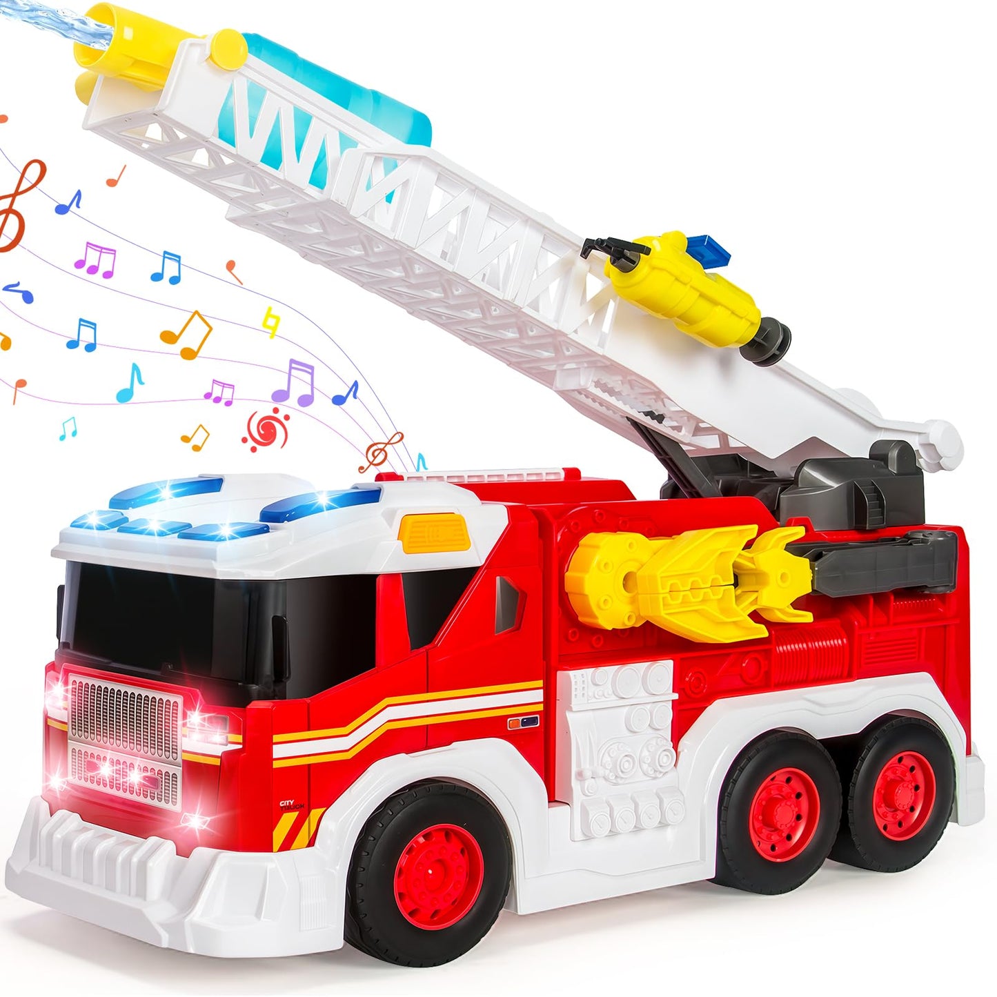 Hodurgyi Large Fire Truck Toy for Toddlers - 18in Fire Engine with Extendable Ladder, Lights & Water